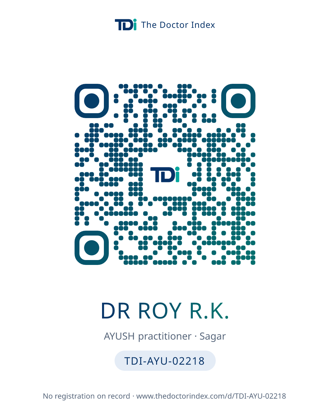 QR card for Dr Roy R.K., TDI-AYU-02218