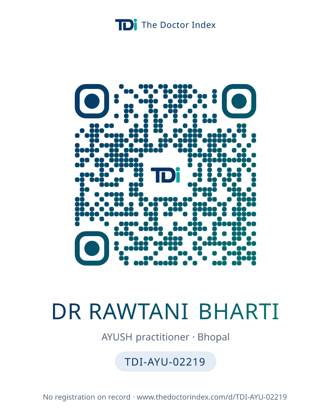 QR card for Dr Rawtani Bharti, TDI-AYU-02219