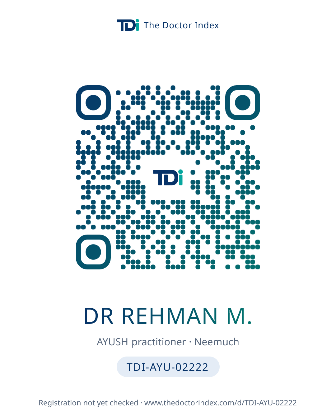 QR card for Dr Rehman M., TDI-AYU-02222