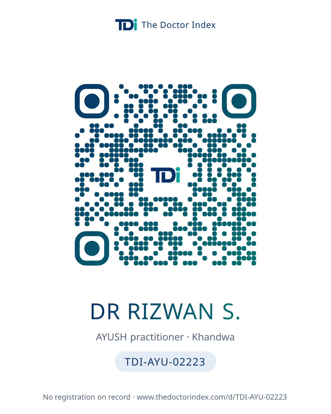 QR card for Dr Rizwan S., TDI-AYU-02223