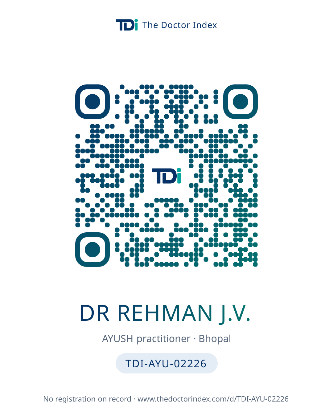 QR card for Dr Rehman J.V., TDI-AYU-02226