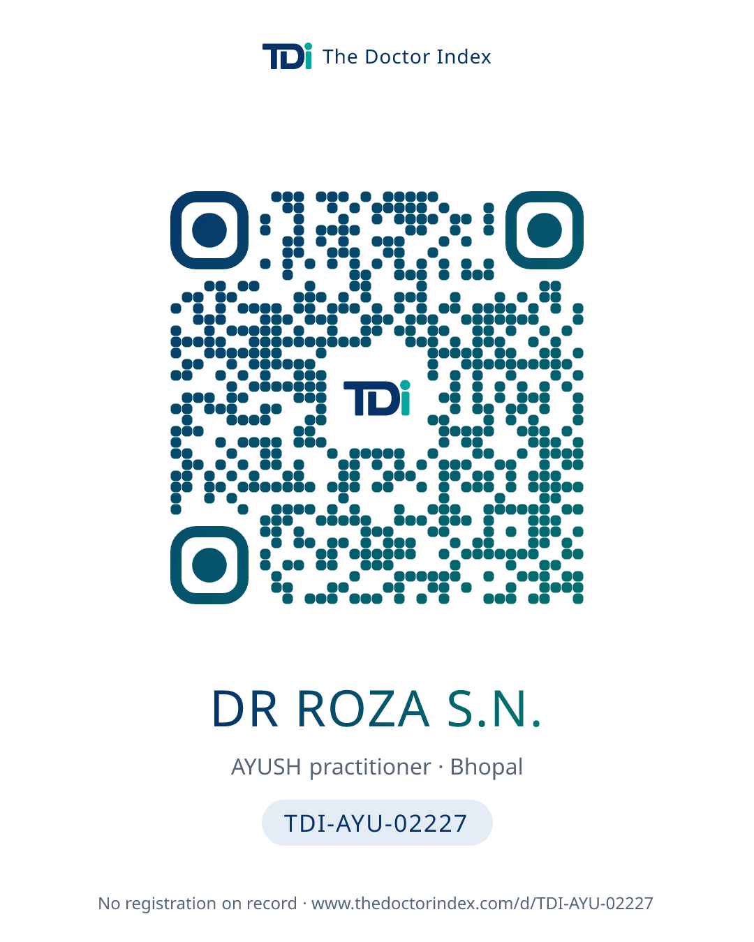QR card for Dr Roza S.N., TDI-AYU-02227