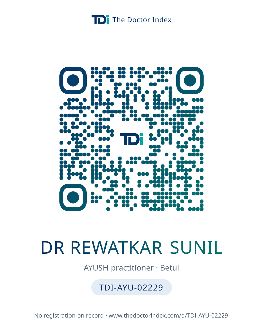 QR card for Dr Rewatkar Sunil, TDI-AYU-02229