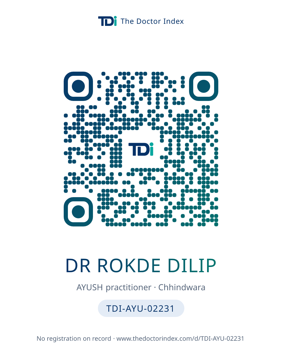 QR card for Dr Rokde Dilip, TDI-AYU-02231