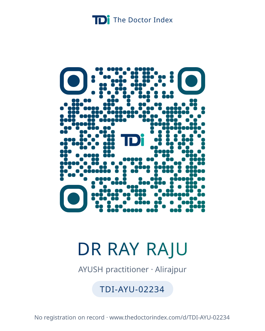 QR card for Dr Ray Raju, TDI-AYU-02234