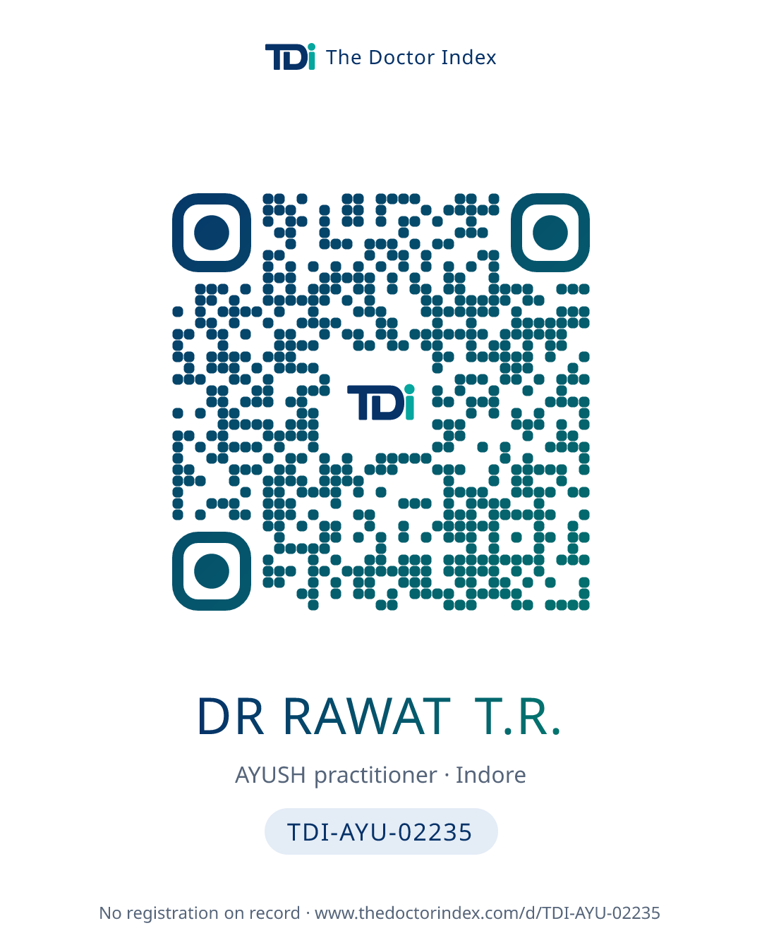QR card for Dr Rawat T.R., TDI-AYU-02235