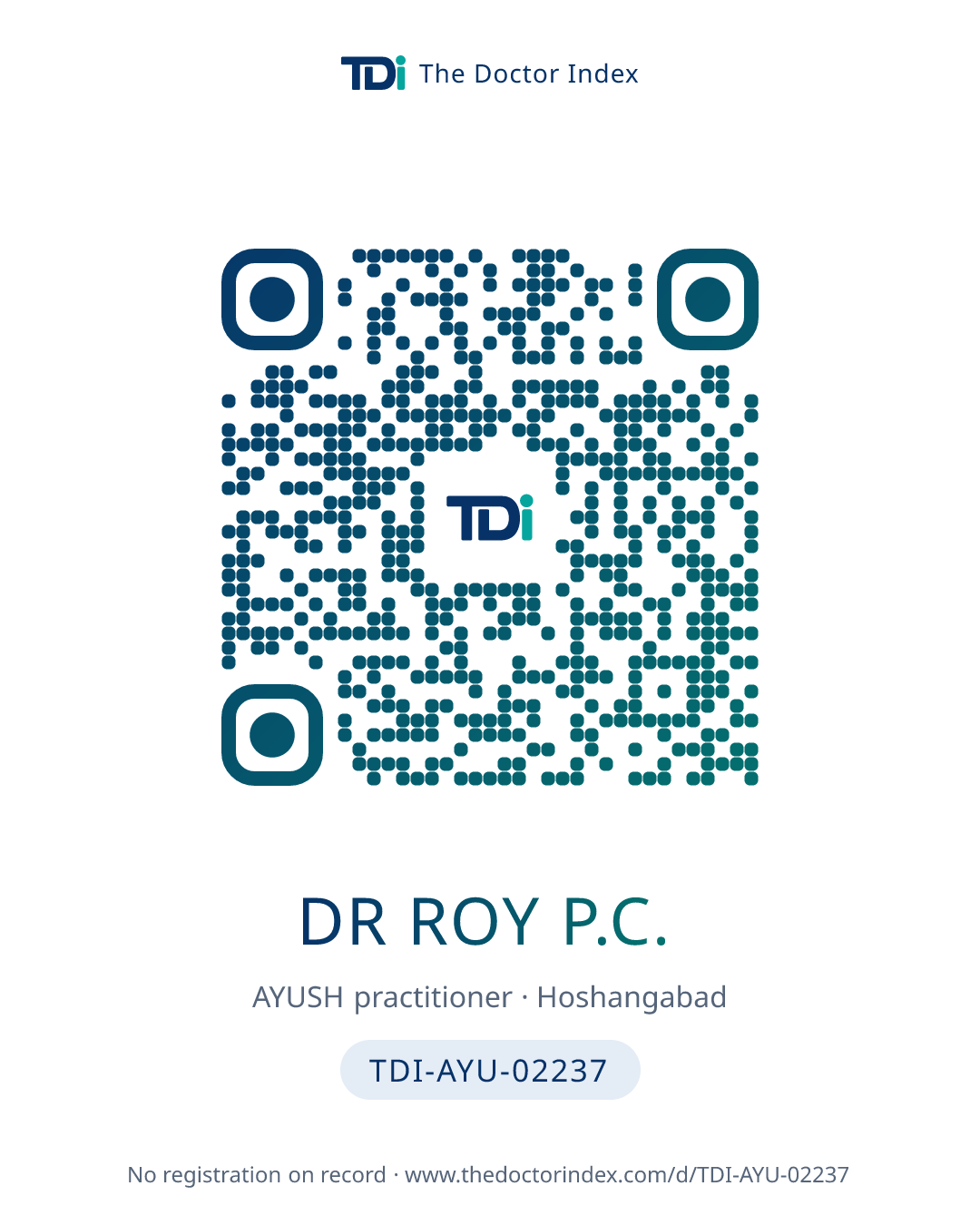 QR card for Dr Roy P.C., TDI-AYU-02237