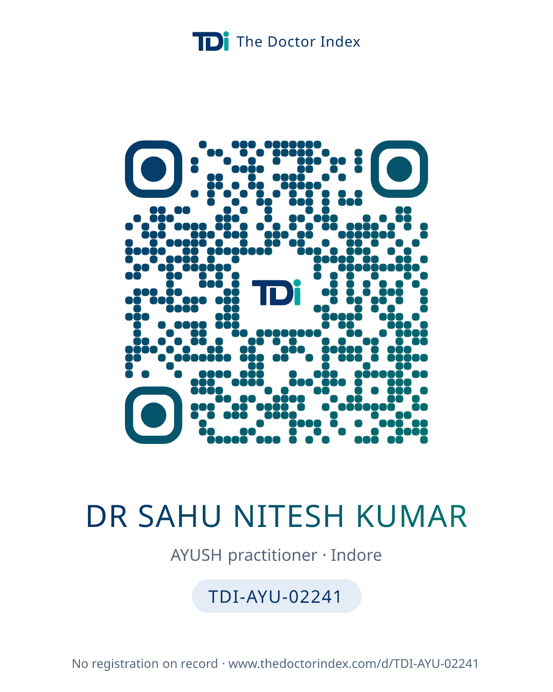 QR card for Dr Sahu Nitesh Kumar, TDI-AYU-02241