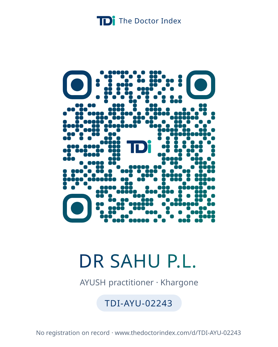 QR card for Dr Sahu P.L., TDI-AYU-02243