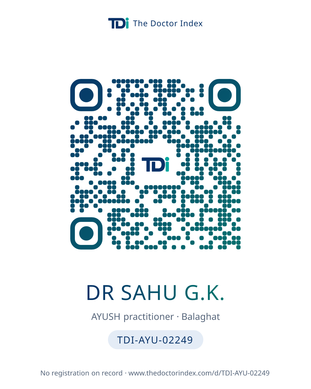 QR card for Dr Sahu G.K., TDI-AYU-02249