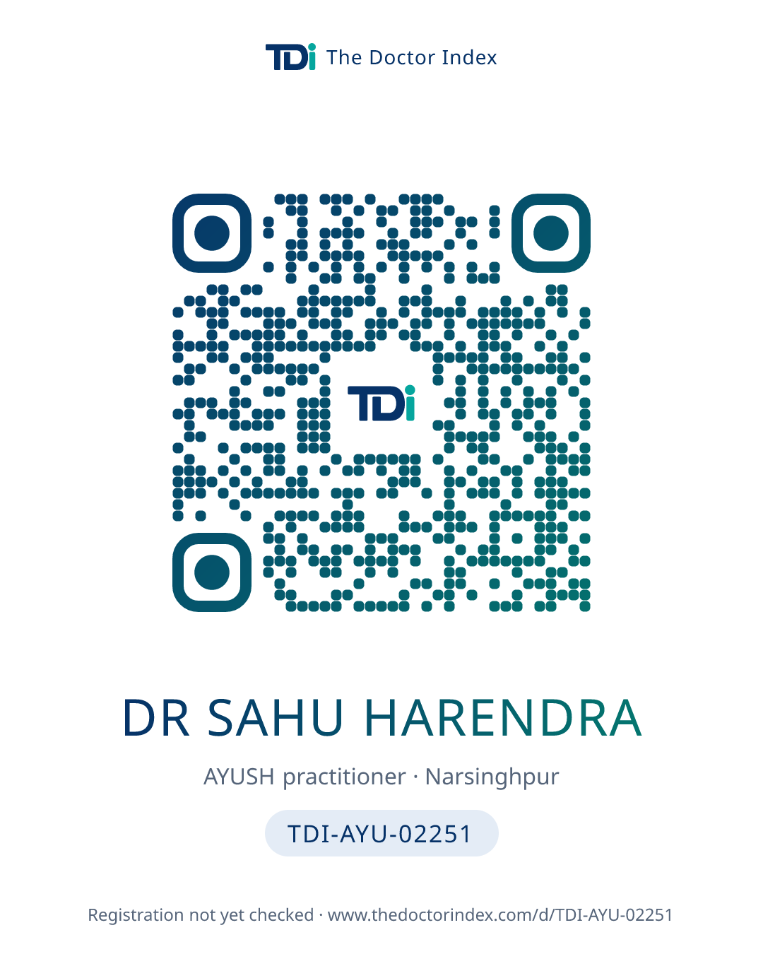 QR card for Dr Sahu Harendra, TDI-AYU-02251