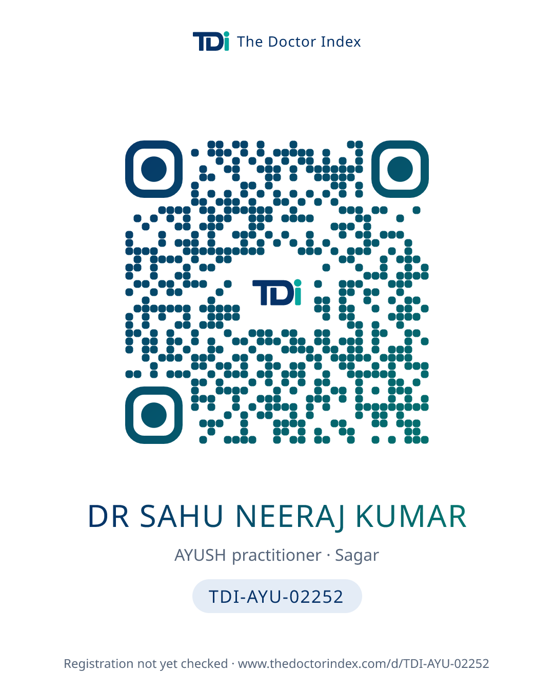 QR card for Dr Sahu Neeraj Kumar, TDI-AYU-02252