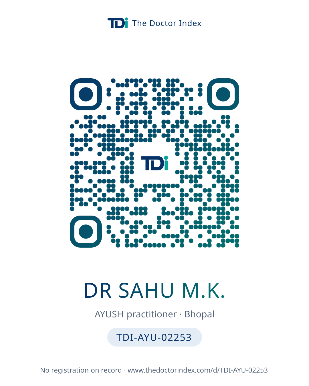 QR card for Dr Sahu M.K., TDI-AYU-02253