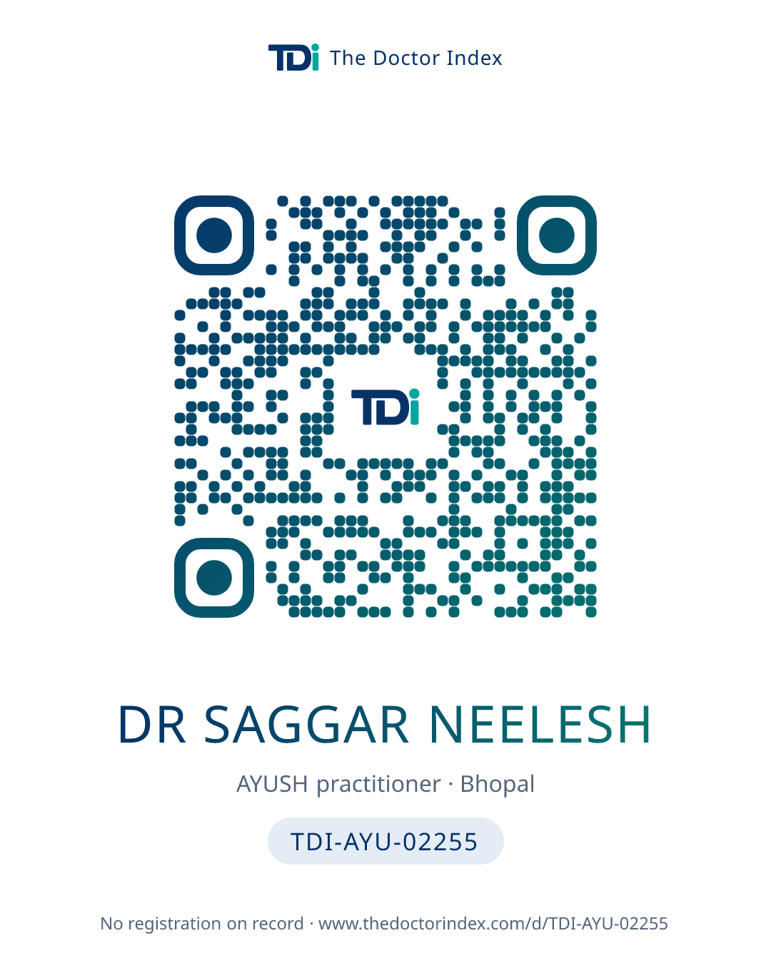 QR card for Dr Saggar Neelesh, TDI-AYU-02255