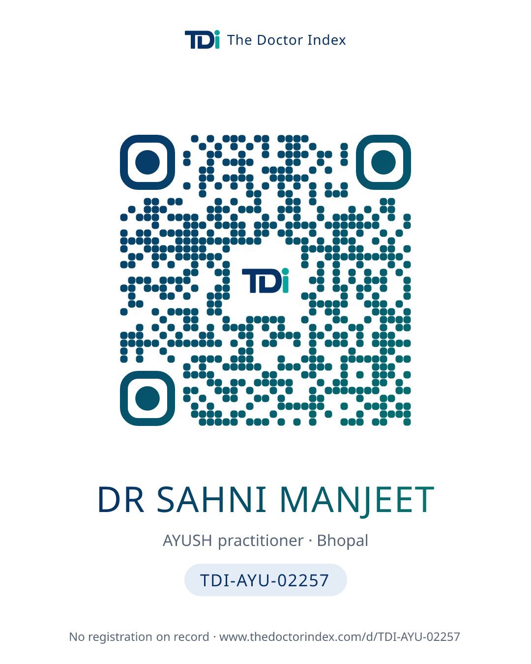 QR card for Dr Sahni Manjeet, TDI-AYU-02257