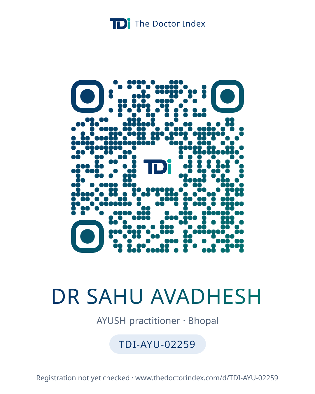 QR card for Dr Sahu Avadhesh, TDI-AYU-02259