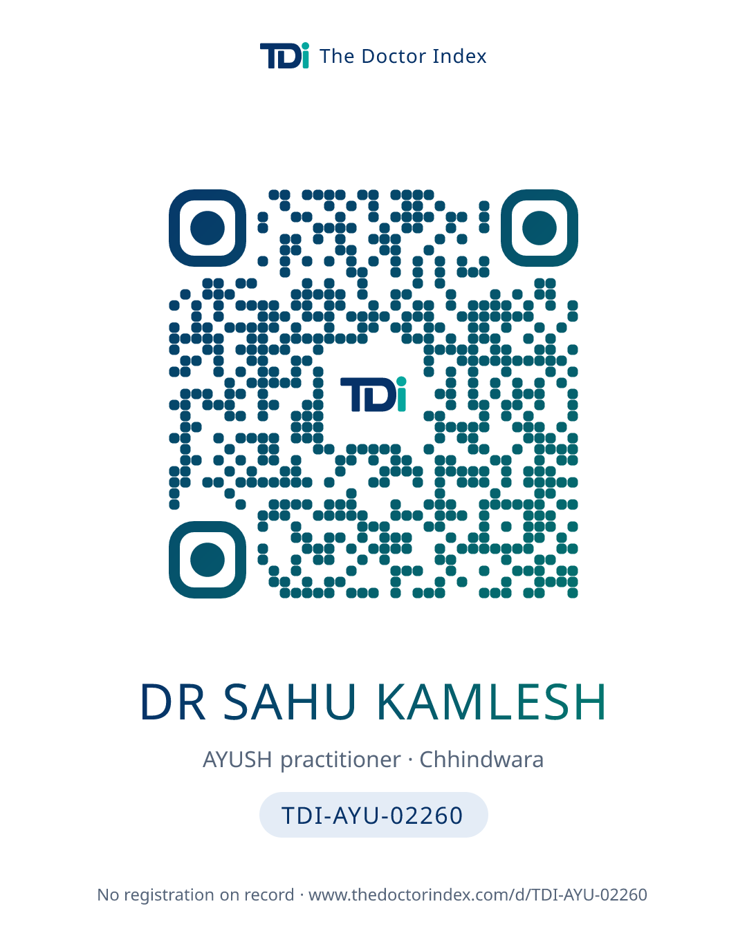 QR card for Dr Sahu Kamlesh, TDI-AYU-02260