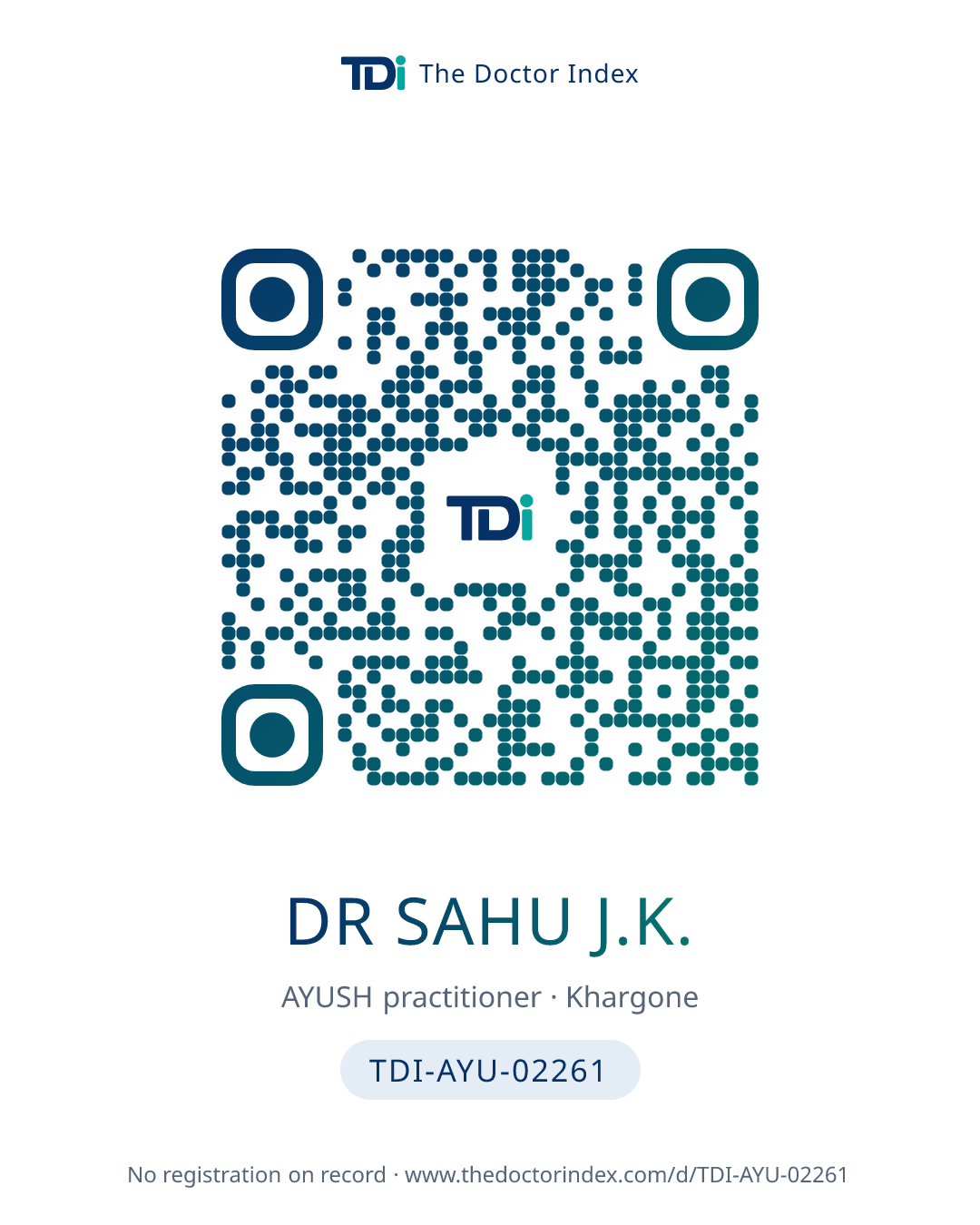 QR card for Dr Sahu J.K., TDI-AYU-02261