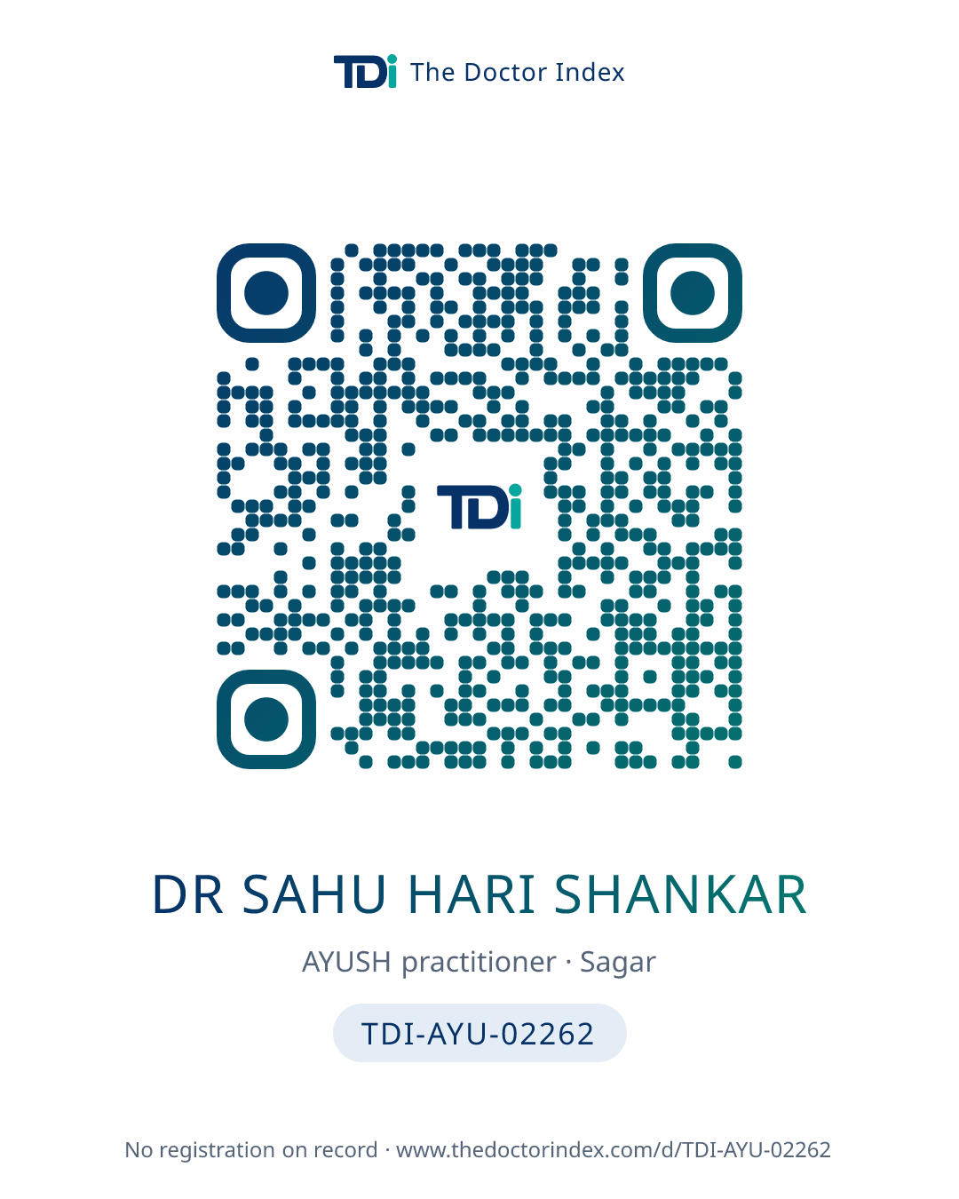QR card for Dr Sahu Hari Shankar, TDI-AYU-02262