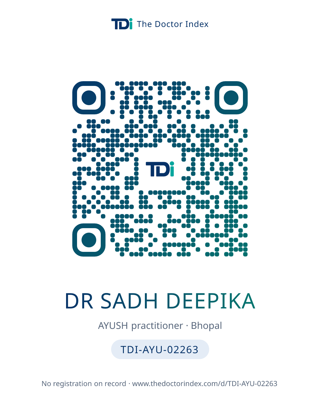 QR card for Dr Sadh Deepika, TDI-AYU-02263