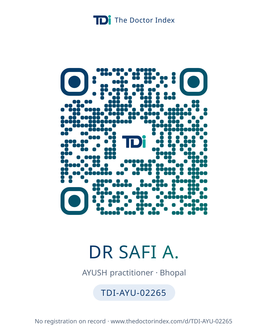QR card for Dr Safi A., TDI-AYU-02265