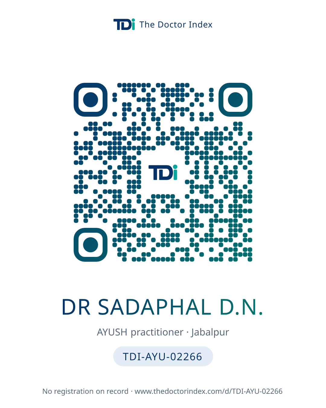 QR card for Dr Sadaphal D.N., TDI-AYU-02266