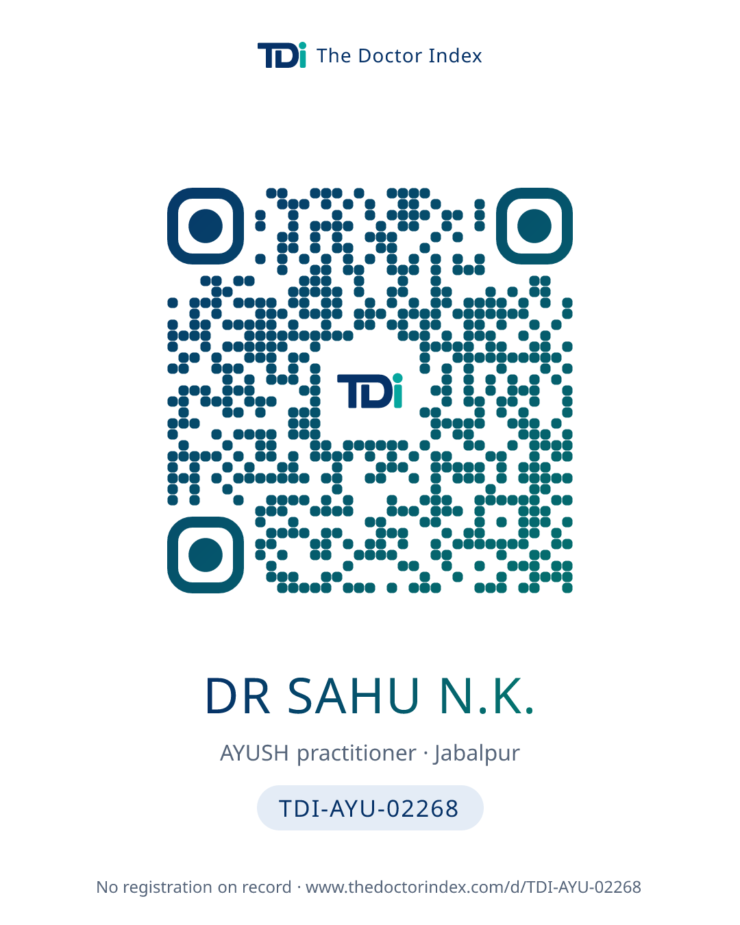 QR card for Dr Sahu N.K., TDI-AYU-02268