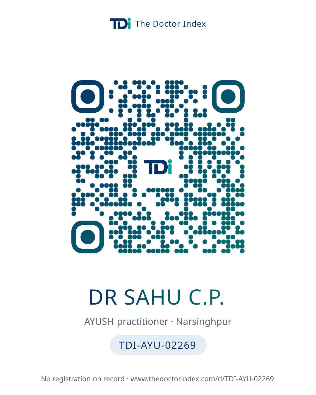 QR card for Dr Sahu C.P., TDI-AYU-02269
