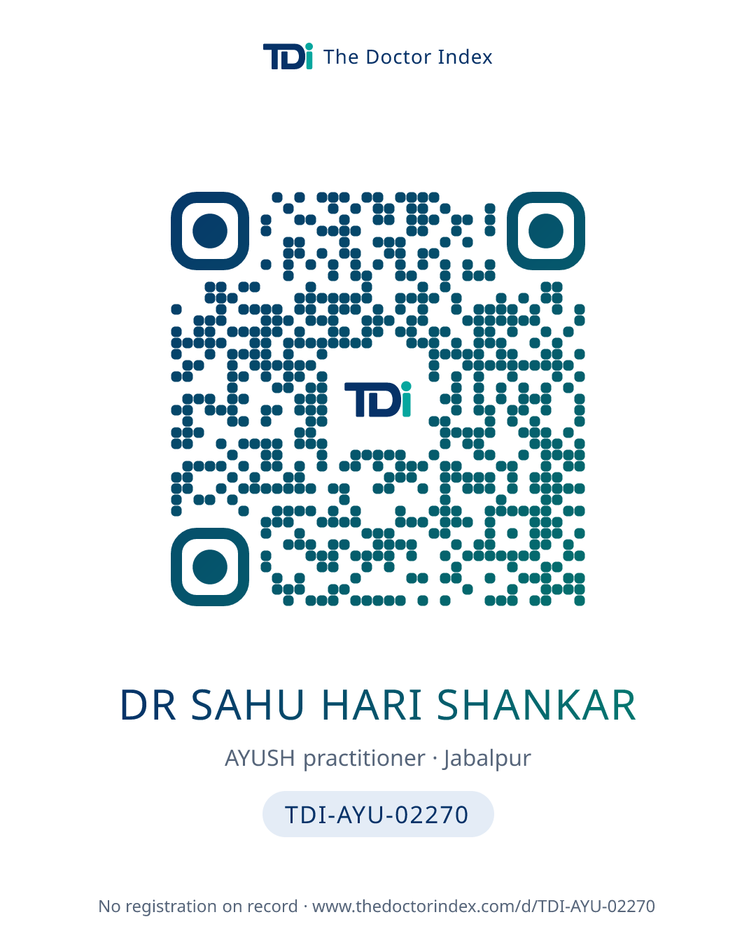 QR card for Dr Sahu Hari Shankar, TDI-AYU-02270