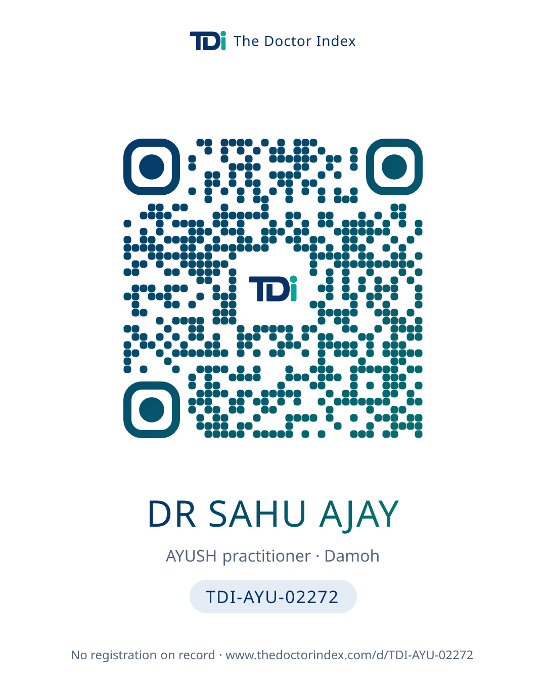 QR card for Dr Sahu Ajay, TDI-AYU-02272