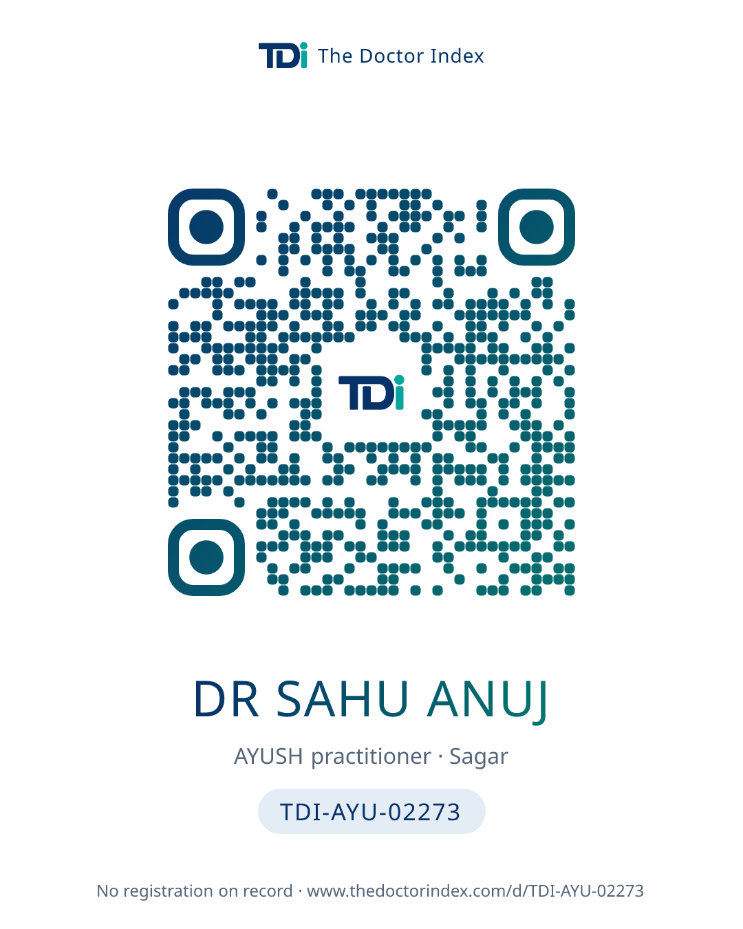 QR card for Dr Sahu Anuj, TDI-AYU-02273