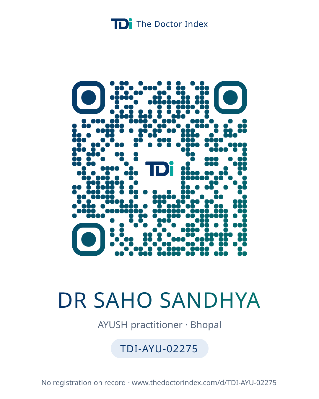 QR card for Dr Saho Sandhya, TDI-AYU-02275
