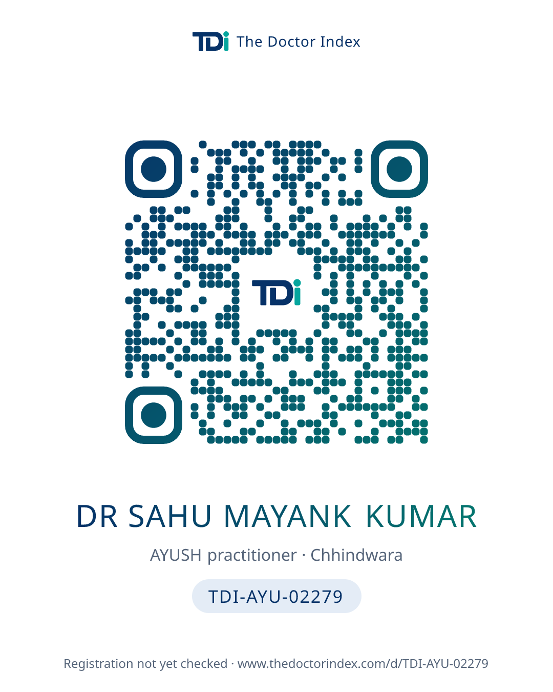QR card for Dr Sahu Mayank Kumar, TDI-AYU-02279