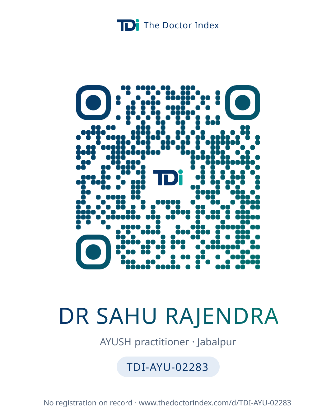 QR card for Dr Sahu Rajendra, TDI-AYU-02283