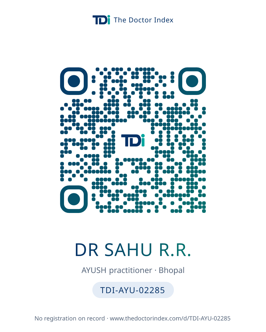 QR card for Dr Sahu R.R., TDI-AYU-02285