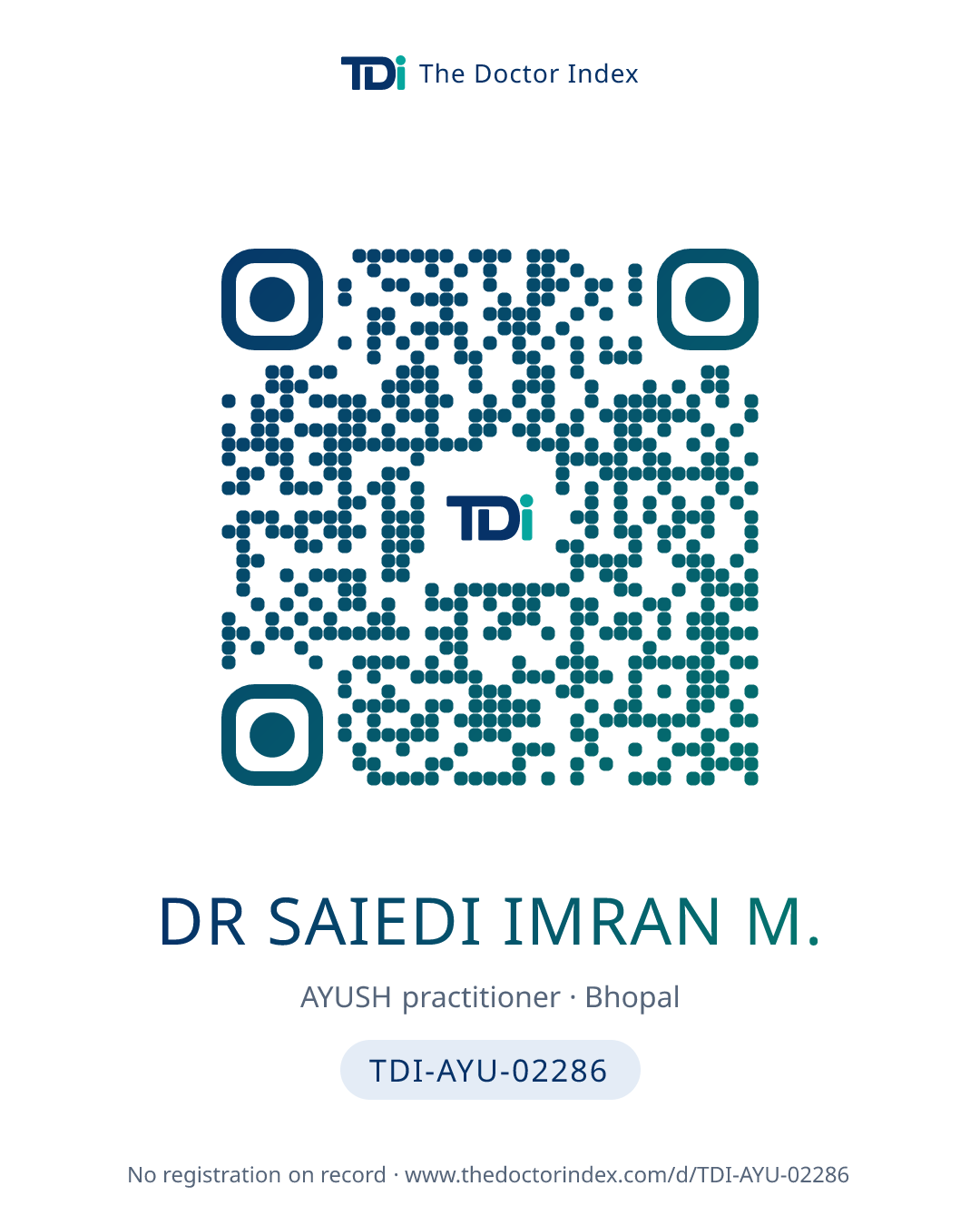 QR card for Dr Saiedi Imran M., TDI-AYU-02286