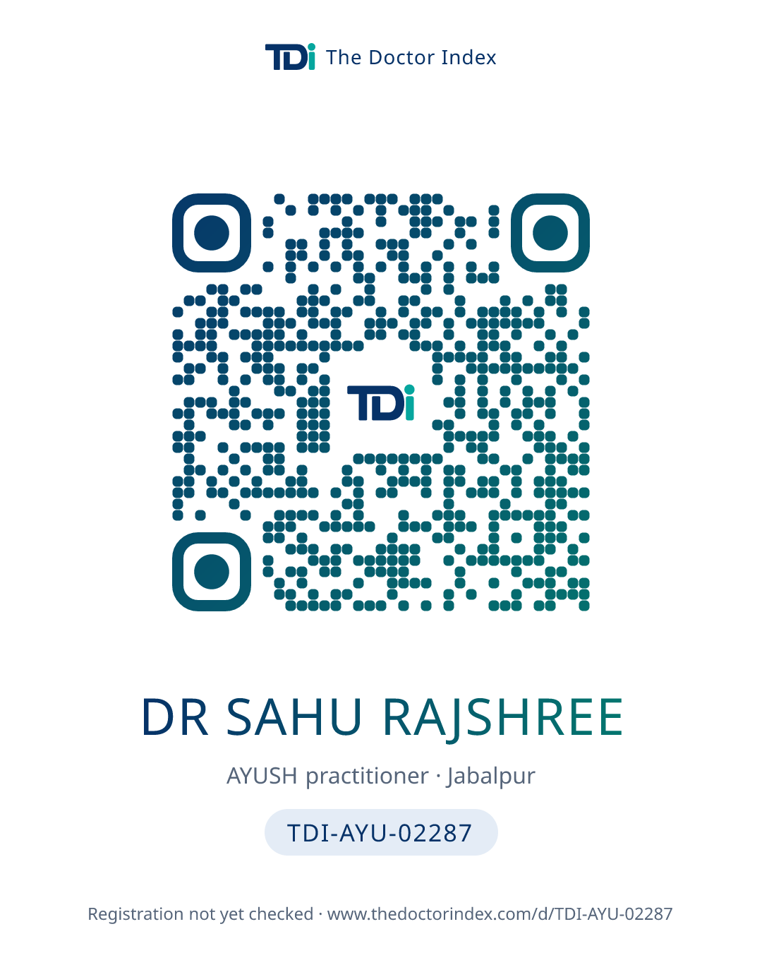 QR card for Dr Sahu Rajshree, TDI-AYU-02287