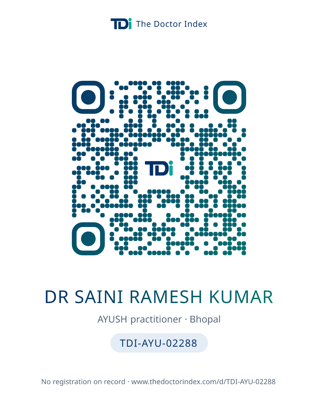 QR card for Dr Saini Ramesh Kumar, TDI-AYU-02288