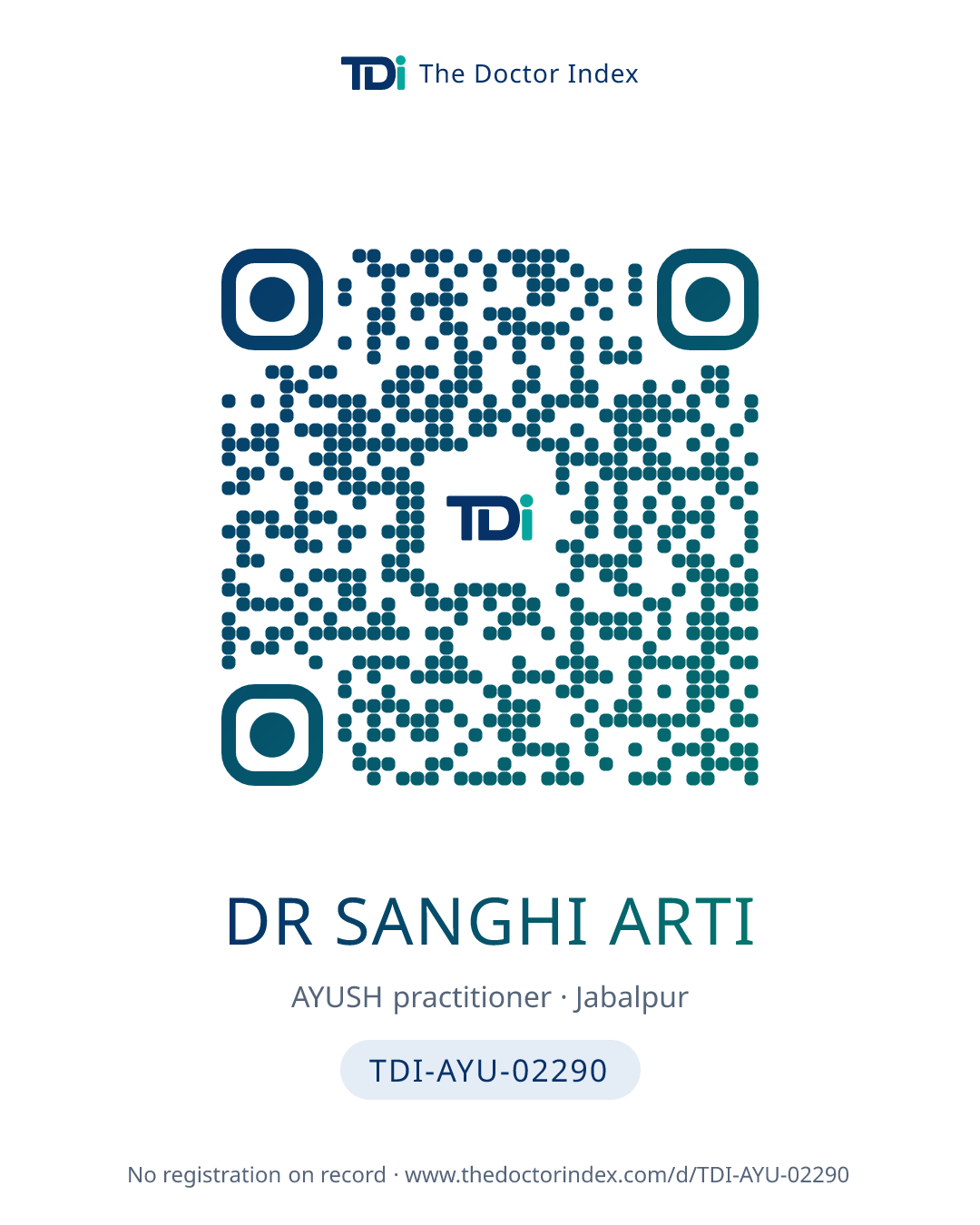 QR card for Dr Sanghi Arti, TDI-AYU-02290