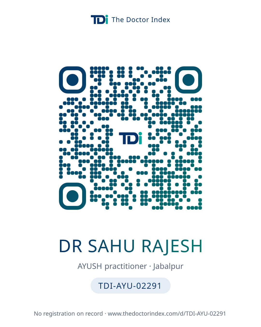 QR card for Dr Sahu Rajesh, TDI-AYU-02291