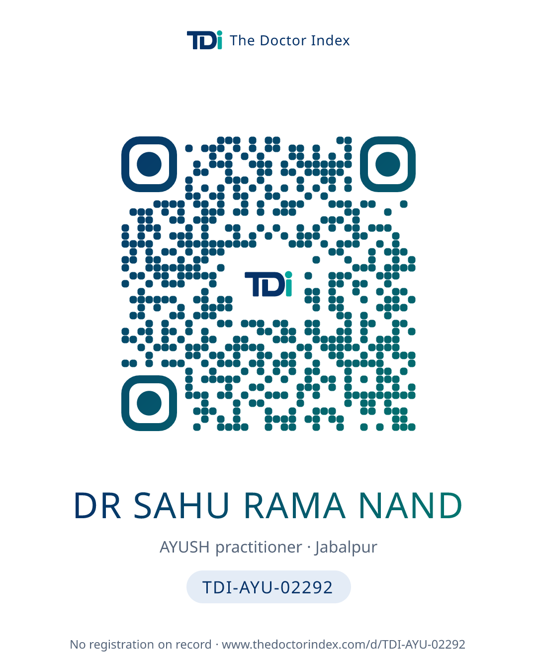 QR card for Dr Sahu Rama Nand, TDI-AYU-02292