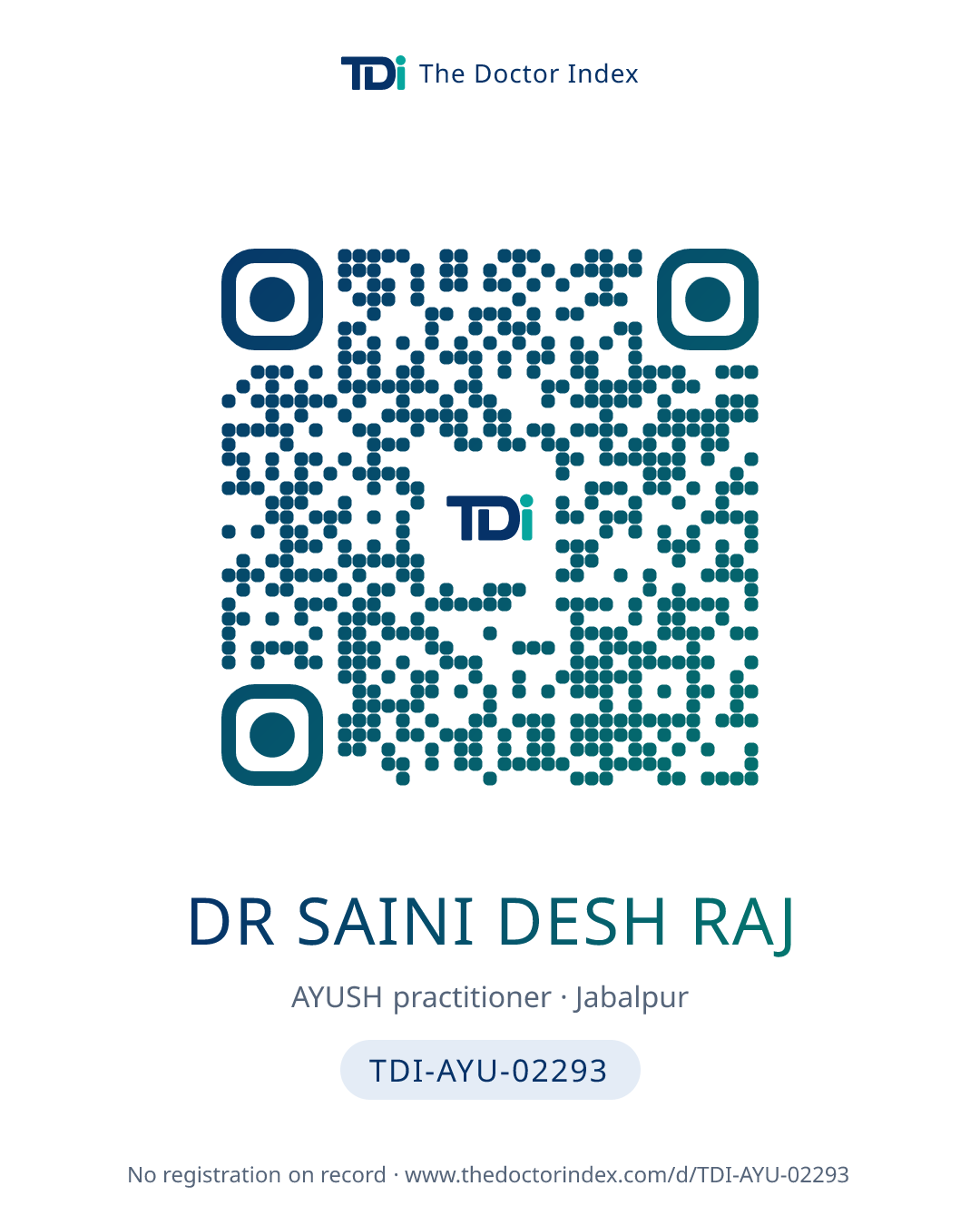 QR card for Dr Saini Desh Raj, TDI-AYU-02293