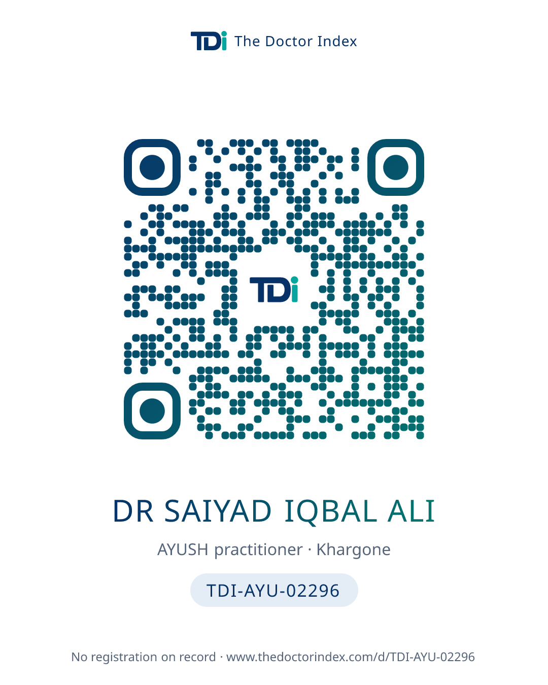 QR card for Dr Saiyad Iqbal Ali, TDI-AYU-02296