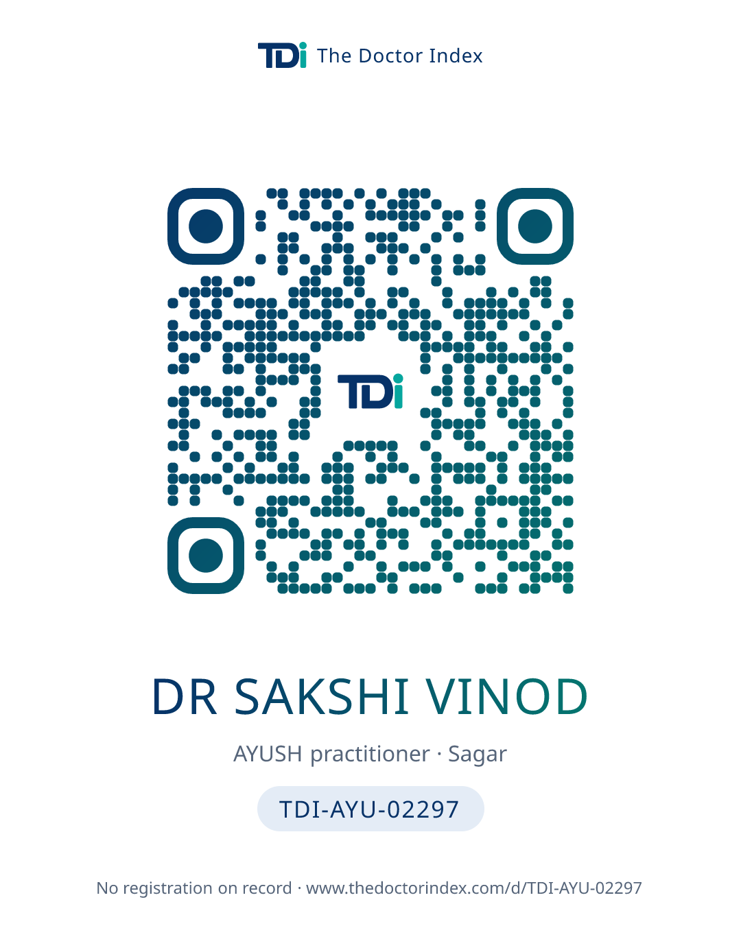 QR card for Dr Sakshi Vinod, TDI-AYU-02297