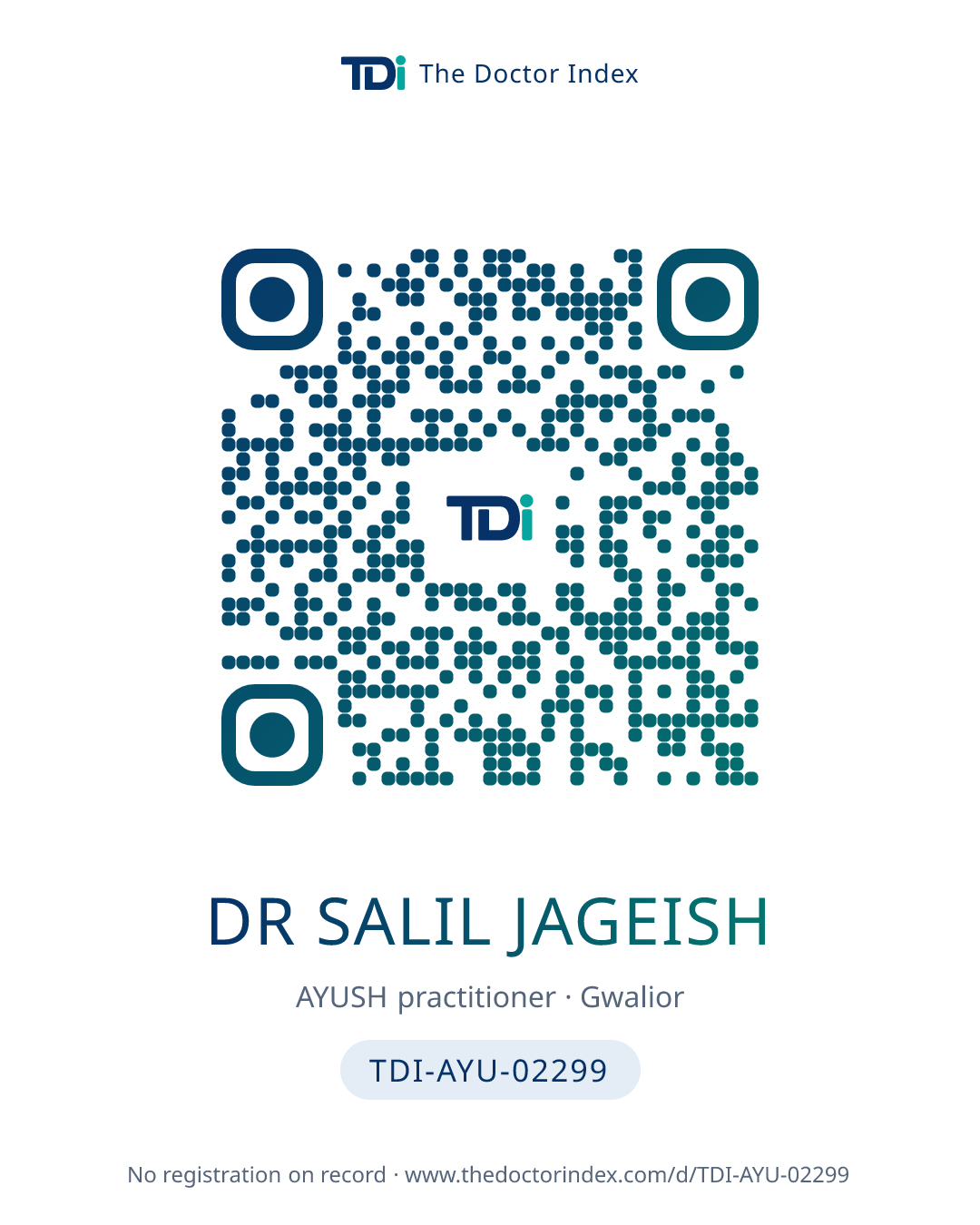 QR card for Dr Salil Jageish, TDI-AYU-02299