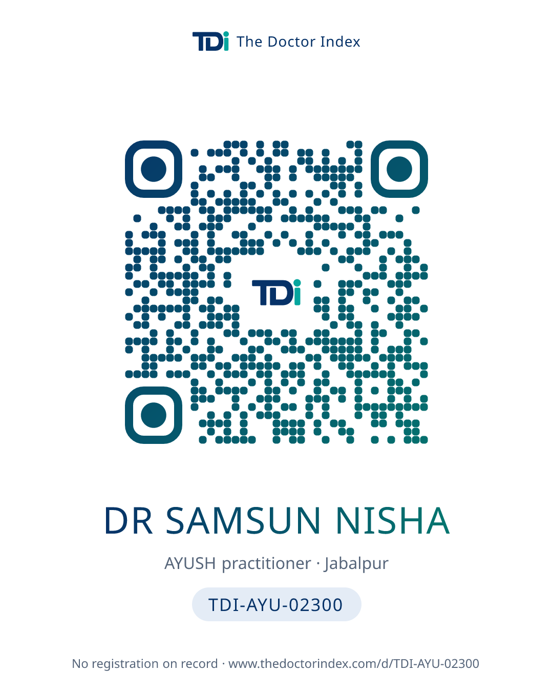 QR card for Dr Samsun Nisha, TDI-AYU-02300