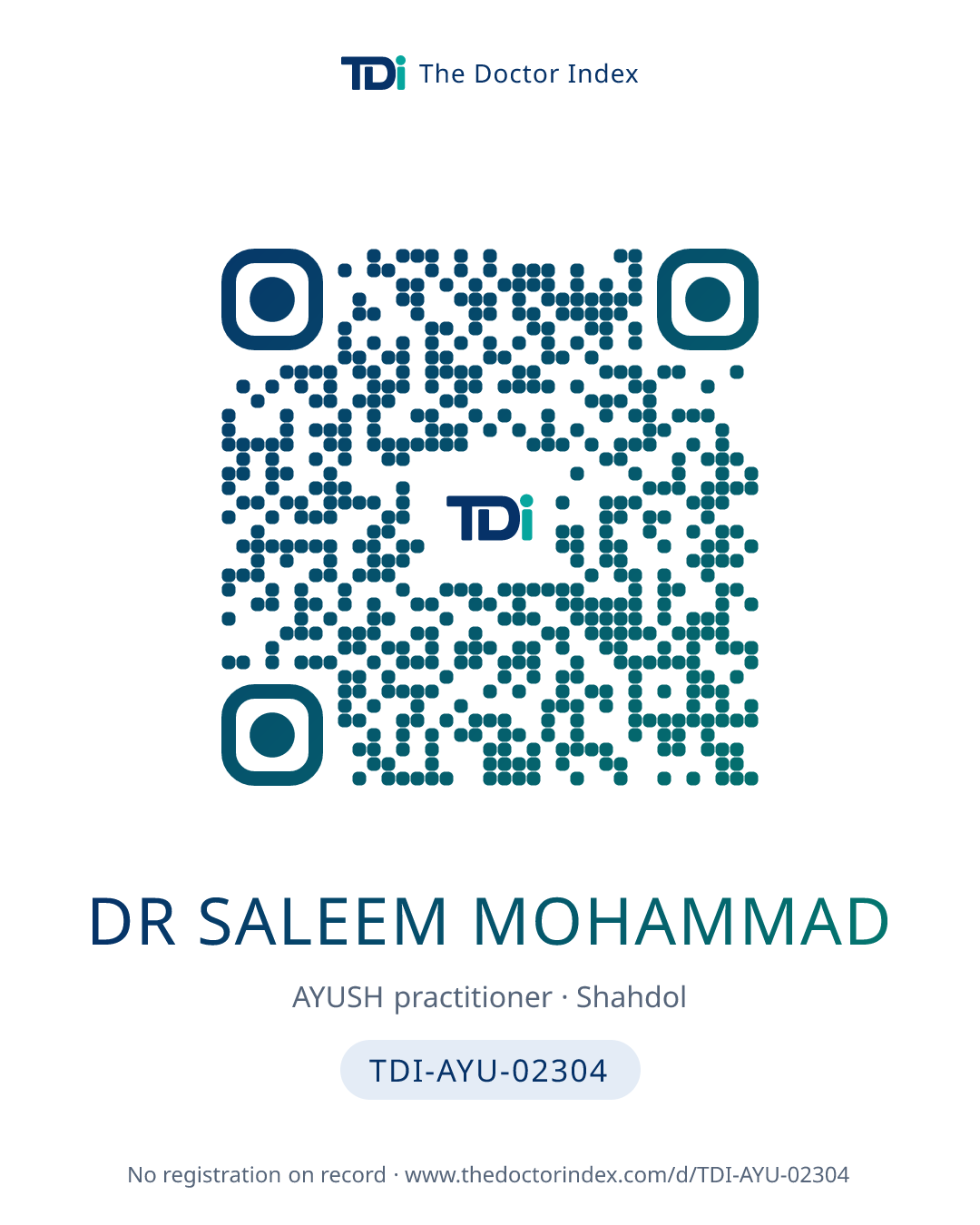 QR card for Dr Saleem Mohammad, TDI-AYU-02304