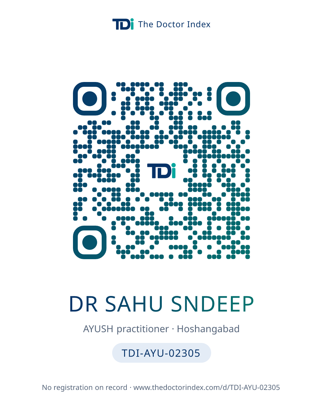QR card for Dr Sahu Sndeep, TDI-AYU-02305