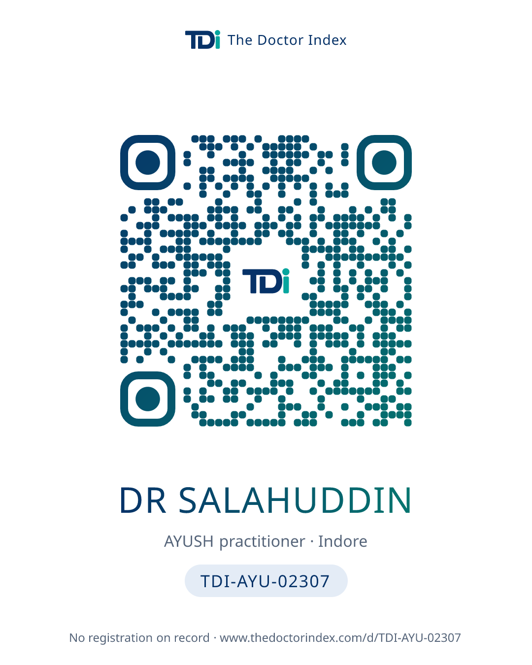 QR card for Dr Salahuddin, TDI-AYU-02307