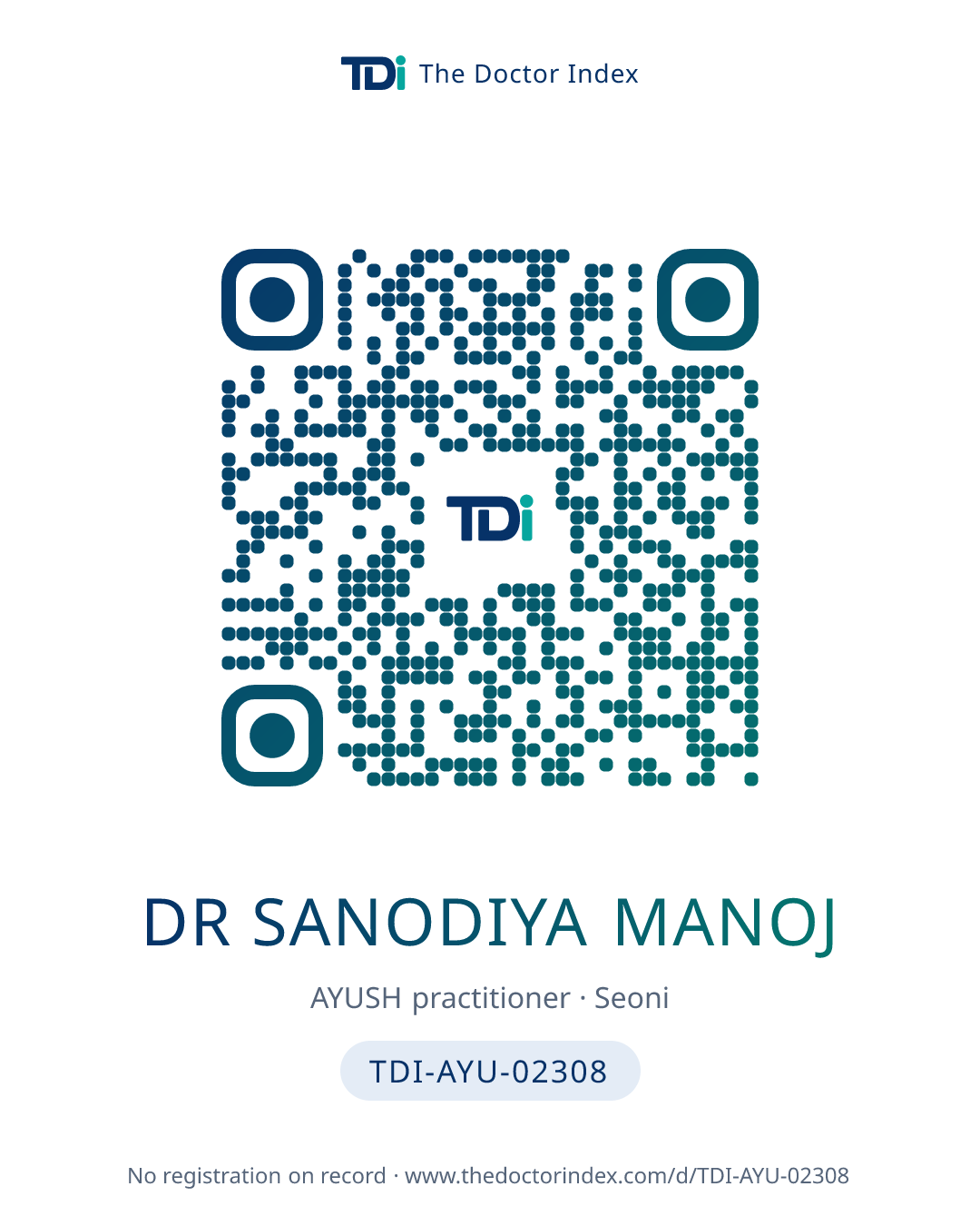QR card for Dr Sanodiya Manoj, TDI-AYU-02308
